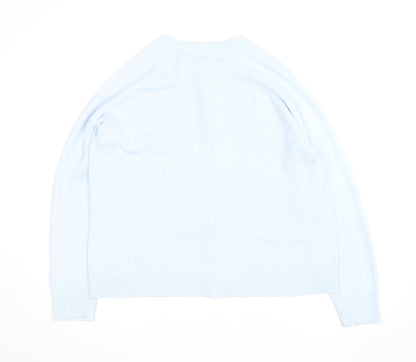Karen Scott Women Light Blue Acrylic Cardigan L Button Front Knit