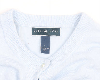 Karen Scott Women Light Blue Acrylic Cardigan L Button Front Knit