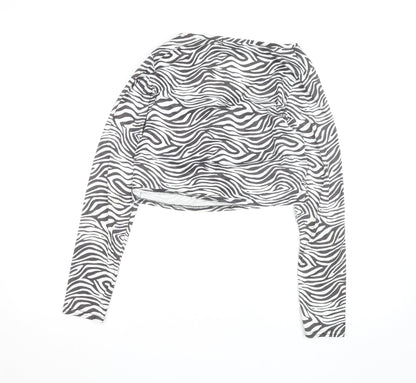 Wednesday's Girl Women's Multicoloured Zebra Print Cropped V-Neck Long Sleeve Top M