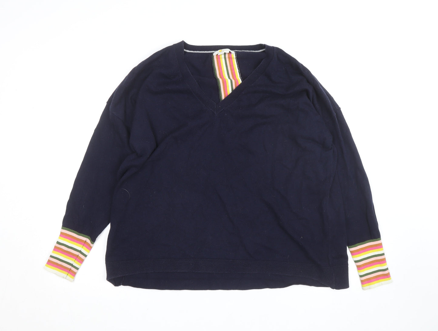 Boden Women Blue V-Neck Cotton Cashmere Pullover Jumper XL