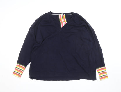 Boden Women Blue V-Neck Cotton Cashmere Pullover Jumper XL