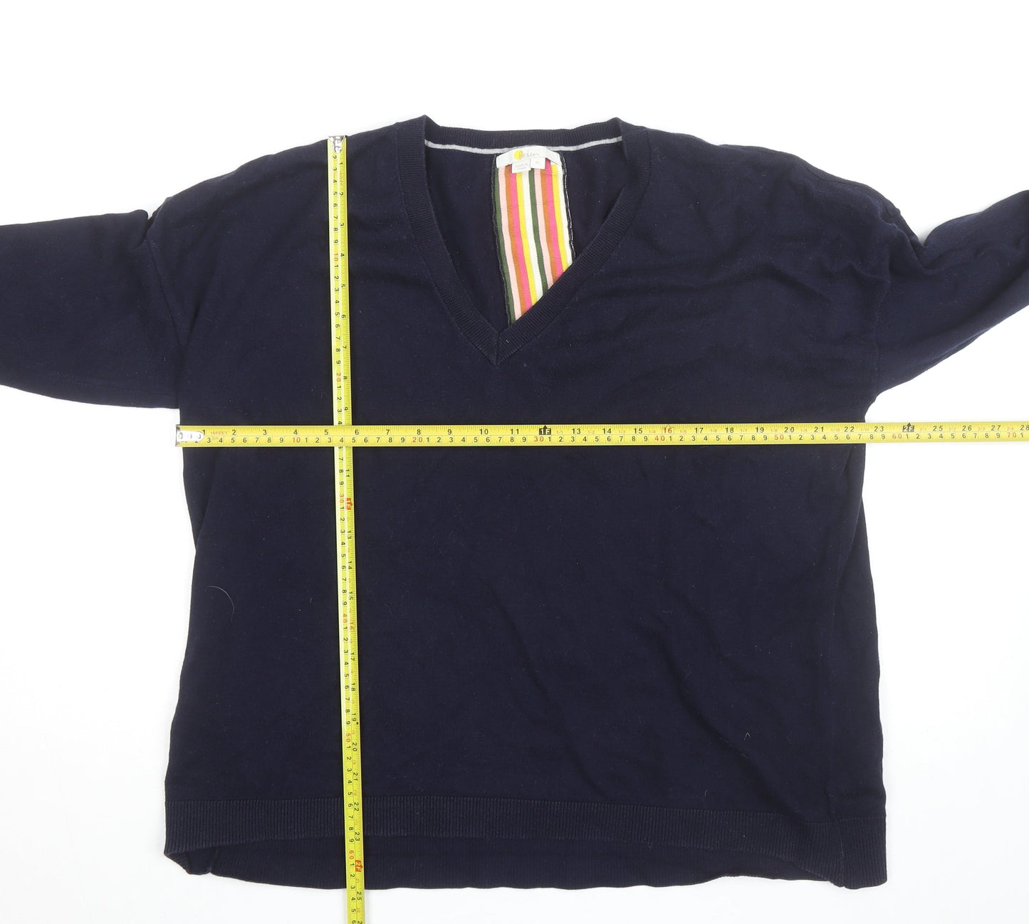 Boden Women Blue V-Neck Cotton Cashmere Pullover Jumper XL