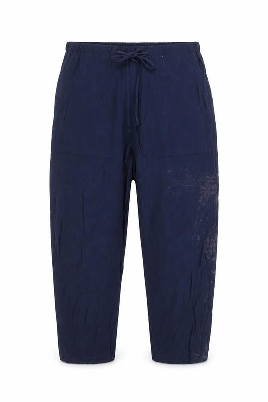 Front view of Marks & Spencer Blue Cropped Relaxed Viscose Trousers M unisex