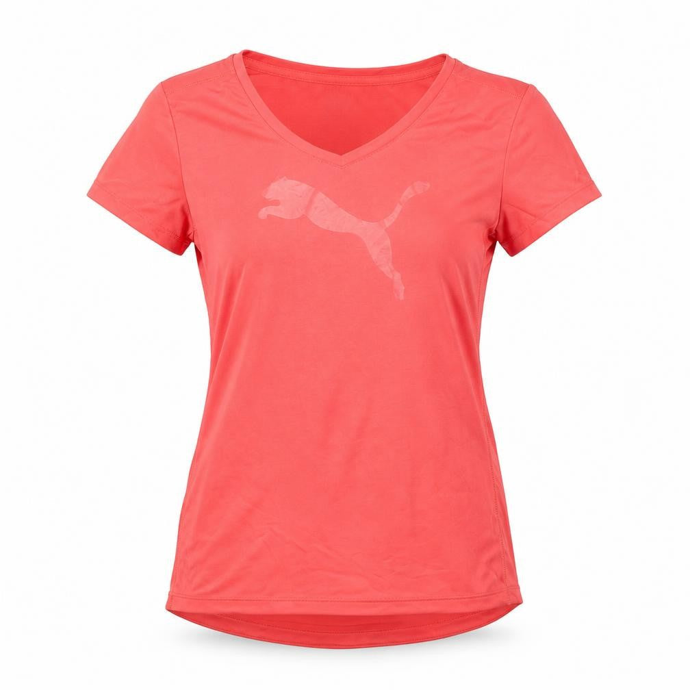 Front view of Puma Women's Pink V-Neck Slim Fit Sports T-Shirt, size 12