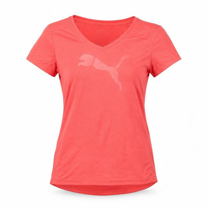 Front view of Puma Women's Pink V-Neck Slim Fit Sports T-Shirt, size 12