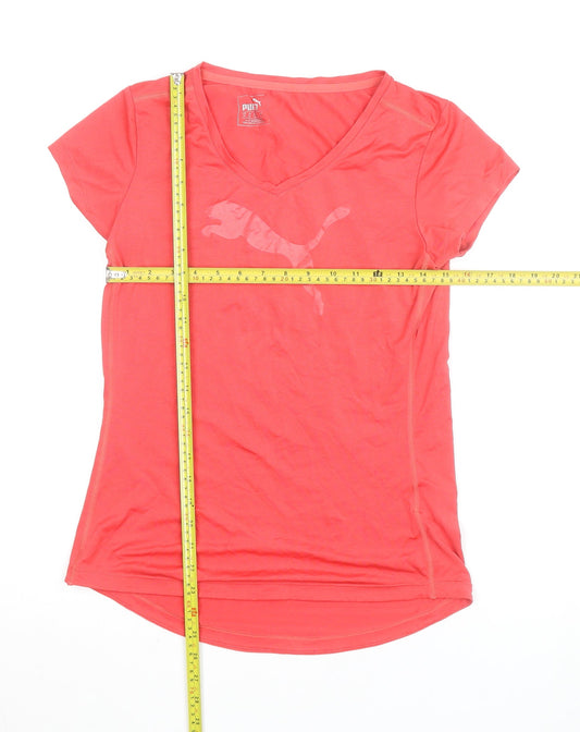 Puma Women's Pink V-Neck Slim Fit Sports T-Shirt Size 12