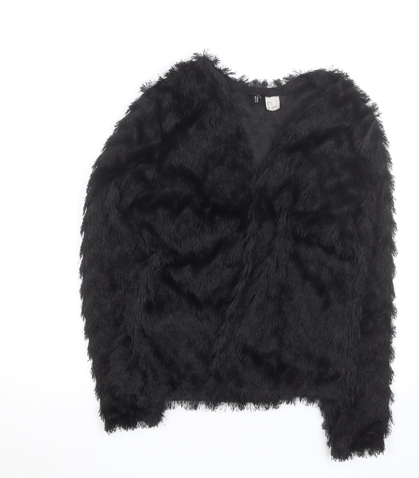 H&M Women’s Black Faux Fur Short Jacket XS Party Evening Coat