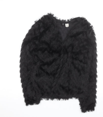 H&M Women’s Black Faux Fur Short Jacket XS Party Evening Coat