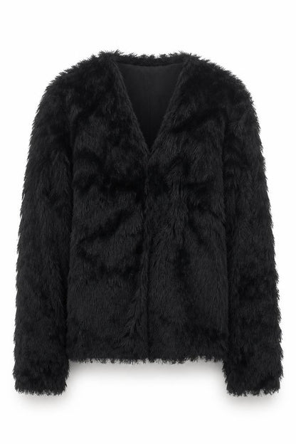 H&M Women’s Black Faux Fur Short Jacket XS Party Evening Coat