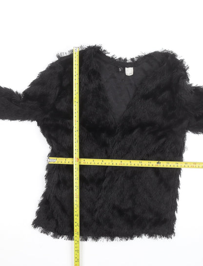 H&M Women’s Black Faux Fur Short Jacket XS Party Evening Coat