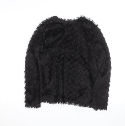 H&M Women’s Black Faux Fur Short Jacket XS Party Evening Coat