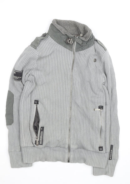 Cross Hatch Men's Grey Full Zip Ribbed Jumper Size L