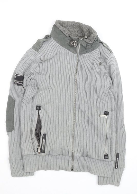 Cross Hatch Men's Grey Full Zip Ribbed Jumper Size L
