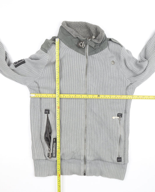 Cross Hatch Men's Grey Full Zip Ribbed Jumper Size L