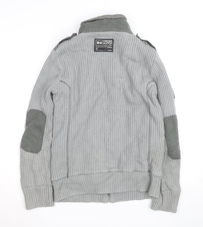 Cross Hatch Men's Grey Full Zip Ribbed Jumper Size L