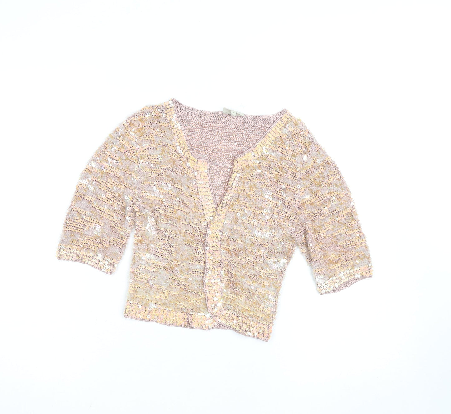 Karen Millen Women’s Pink Sequin 3/4 Sleeve Knit Cardigan S