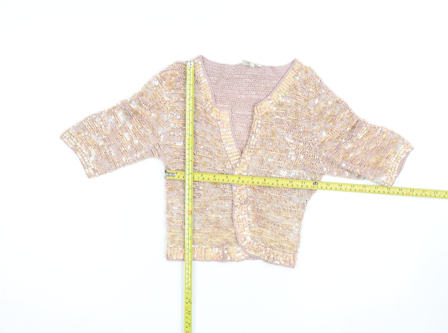 Karen Millen Women’s Pink Sequin 3/4 Sleeve Knit Cardigan S