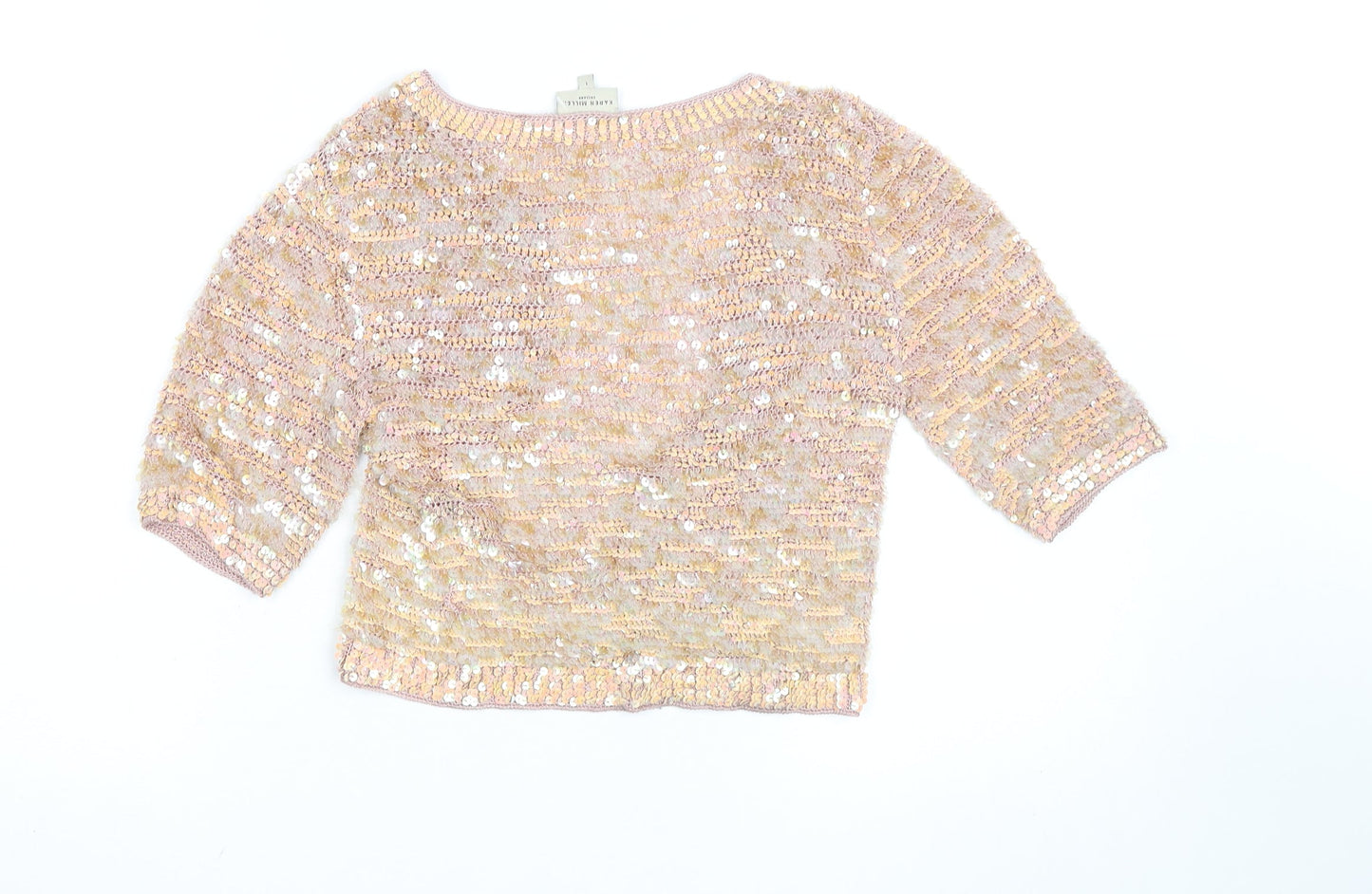 Karen Millen Women’s Pink Sequin 3/4 Sleeve Knit Cardigan S