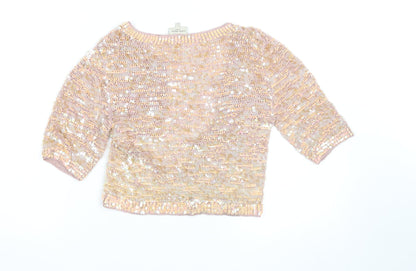 Karen Millen Women’s Pink Sequin 3/4 Sleeve Knit Cardigan S