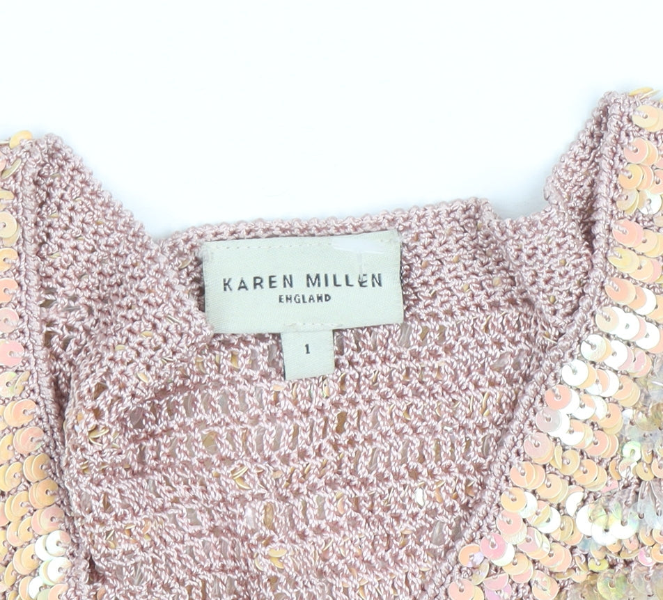 Karen Millen Women’s Pink Sequin 3/4 Sleeve Knit Cardigan S