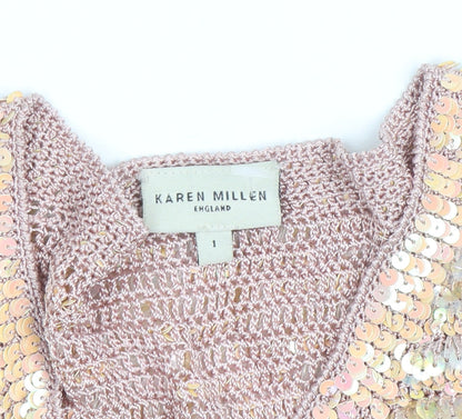 Karen Millen Women’s Pink Sequin 3/4 Sleeve Knit Cardigan S
