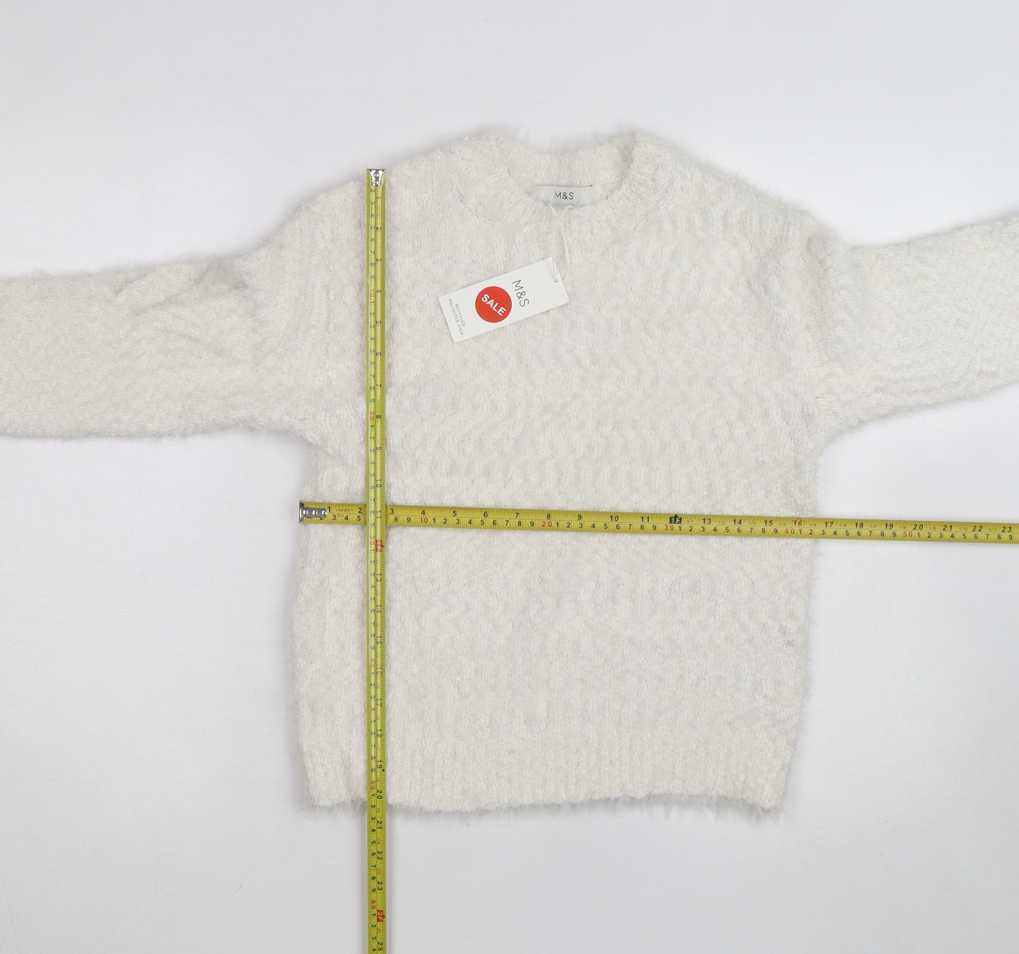 Marks and Spencer Women Ivory Chunky Knit Crew Neck Jumper XS
