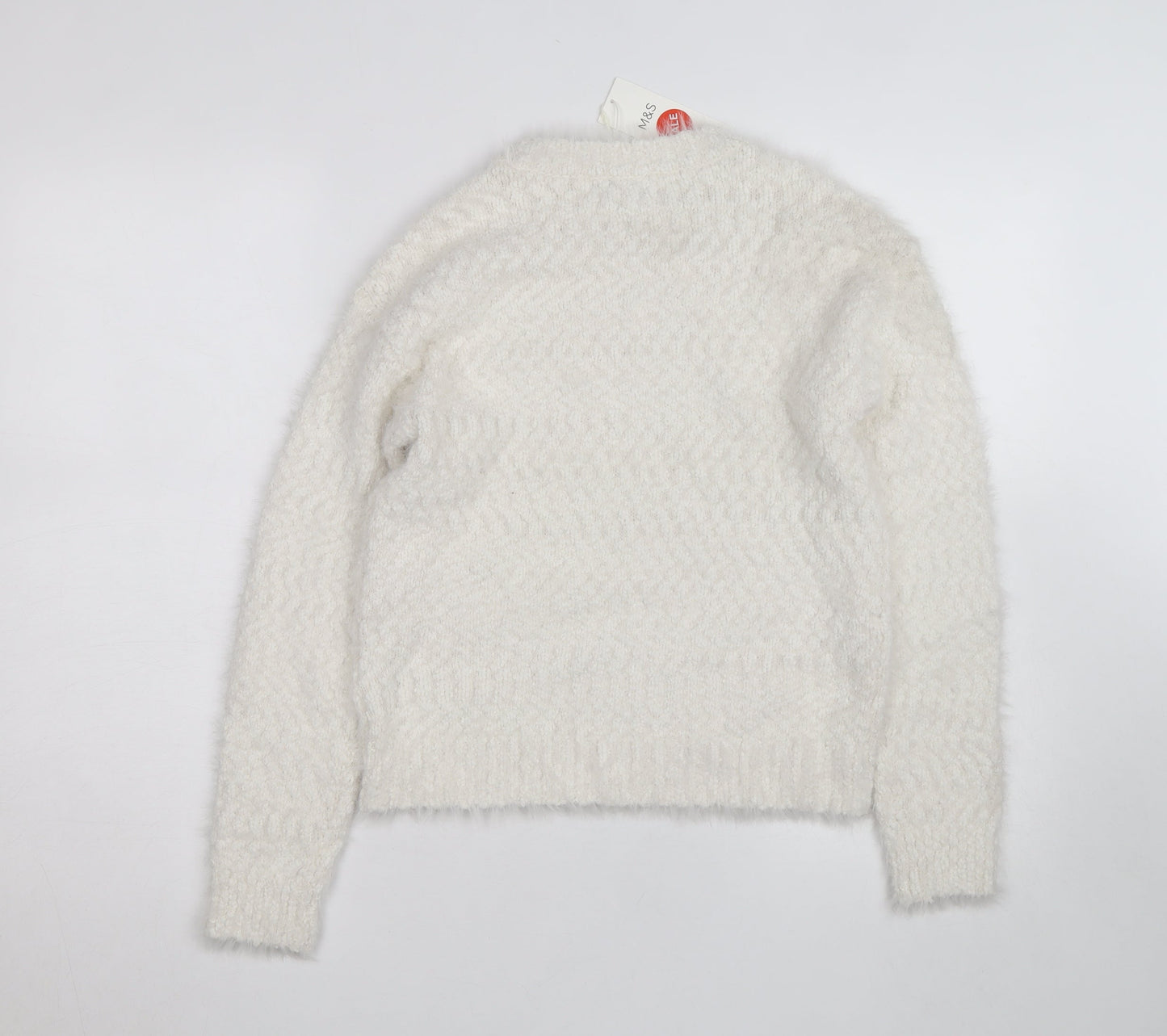 Marks and Spencer Women Ivory Chunky Knit Crew Neck Jumper XS