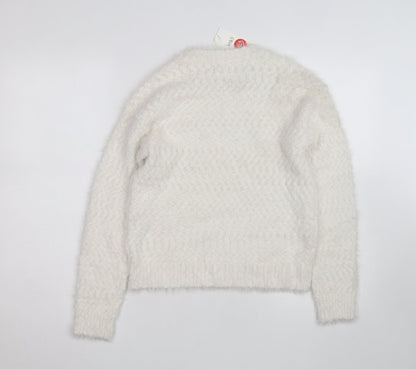 Marks and Spencer Women Ivory Chunky Knit Crew Neck Jumper XS
