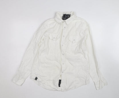 Voyager 2025 Men's White Long Sleeve Cotton Button-Up Shirt Size L
