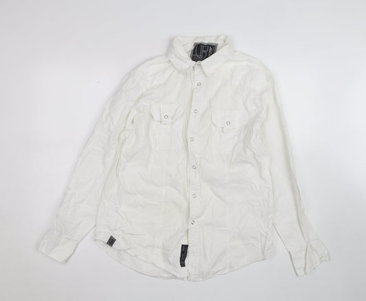 Voyager 2025 Men's White Long Sleeve Cotton Button-Up Shirt Size L