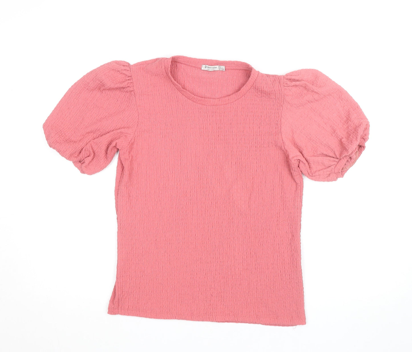 Stradivarius Womens Pink Puff Sleeve Cotton T-Shirt Size 12