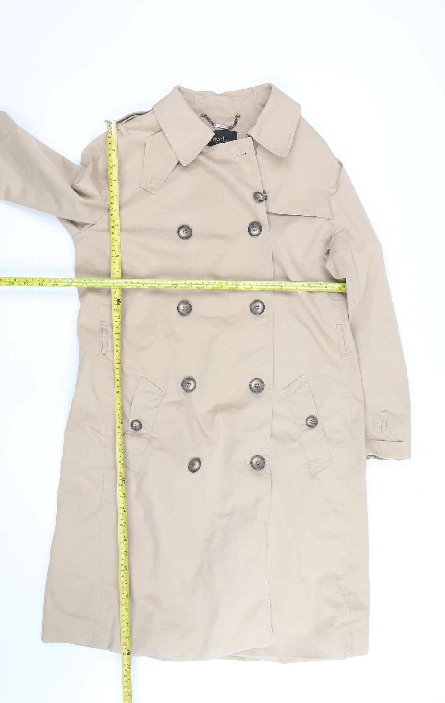 Viyella Women’s Beige Trench Coat Size 10 Long Cotton Classic Style