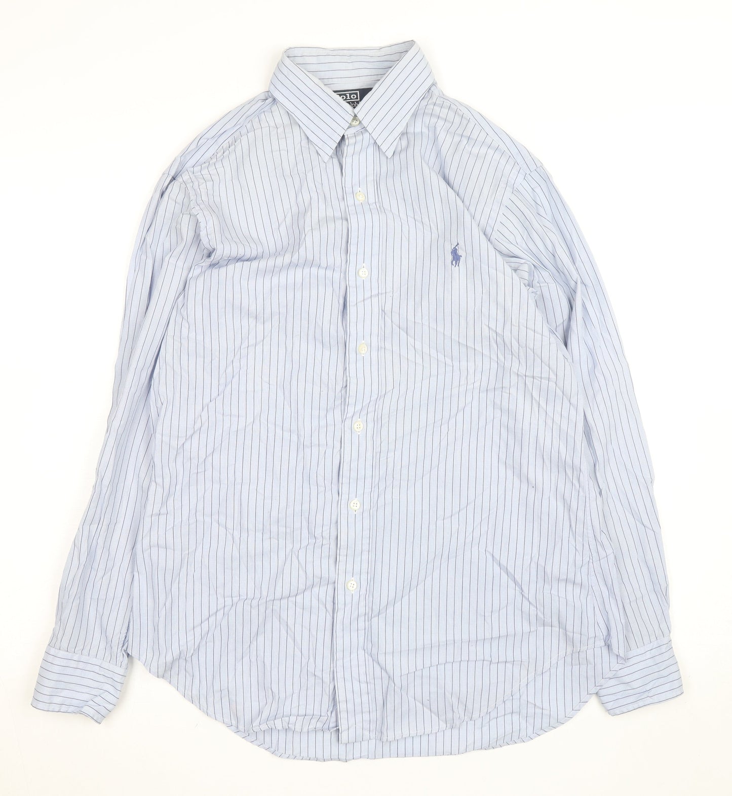 Ralph Lauren Men Blue Striped Cotton Long Sleeve Button-Up Shirt Size 15