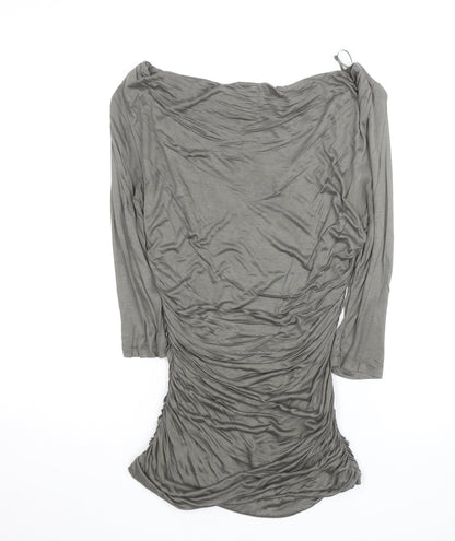 H&M Women’s Grey Ruched Bodycon Dress Size 8 3/4 Sleeve Pullover
