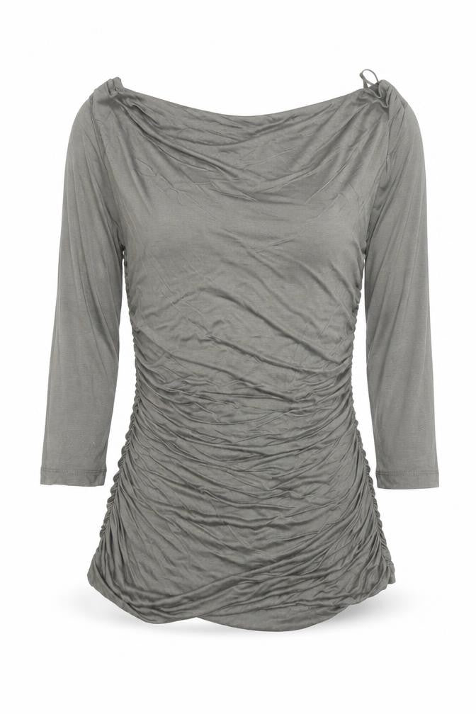 H&M Women’s Grey Ruched Bodycon Dress Size 8 3/4 Sleeve Pullover