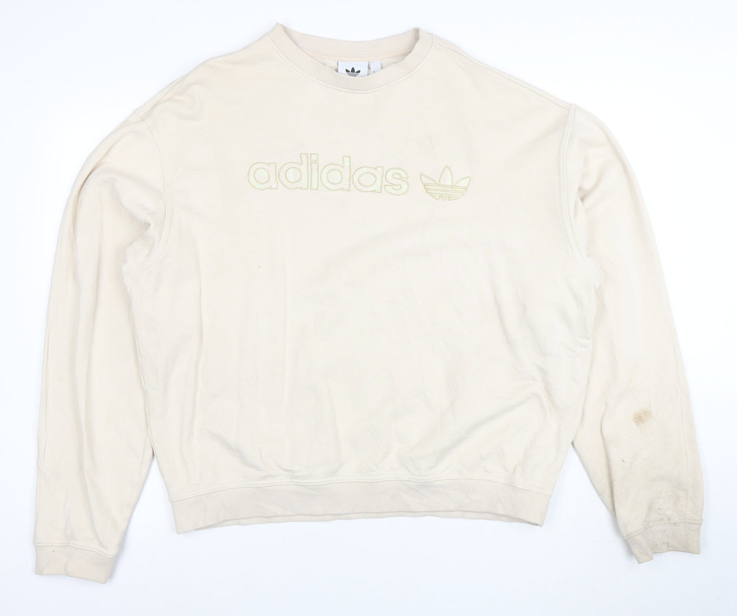 Adidas Women Beige Cotton Crew Neck Pullover Sweatshirt L