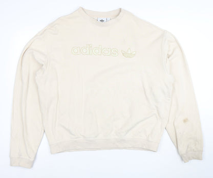 Adidas Women Beige Cotton Crew Neck Pullover Sweatshirt L