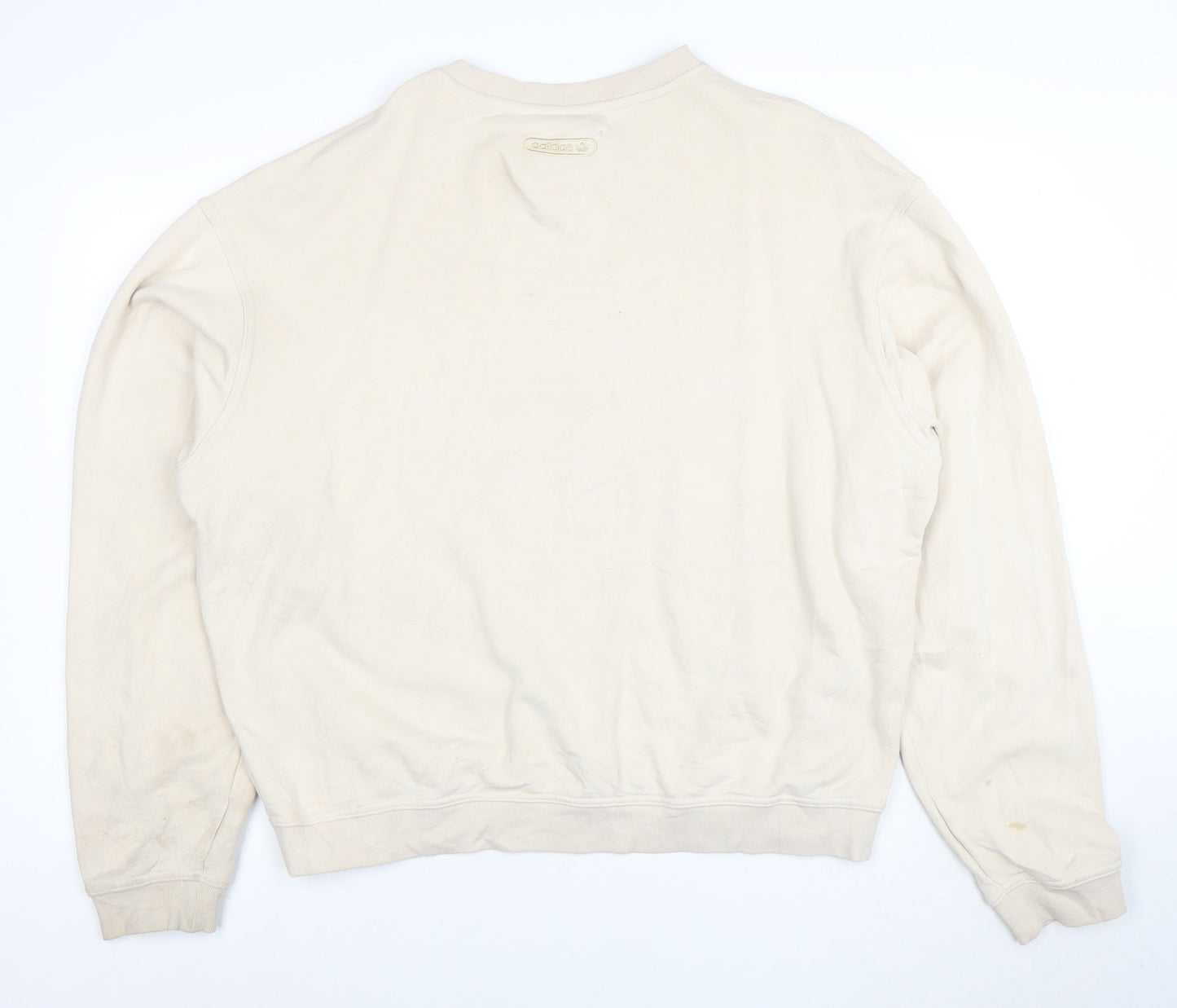 Adidas Women Beige Cotton Crew Neck Pullover Sweatshirt L