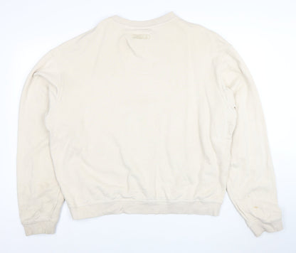 Adidas Women Beige Cotton Crew Neck Pullover Sweatshirt L