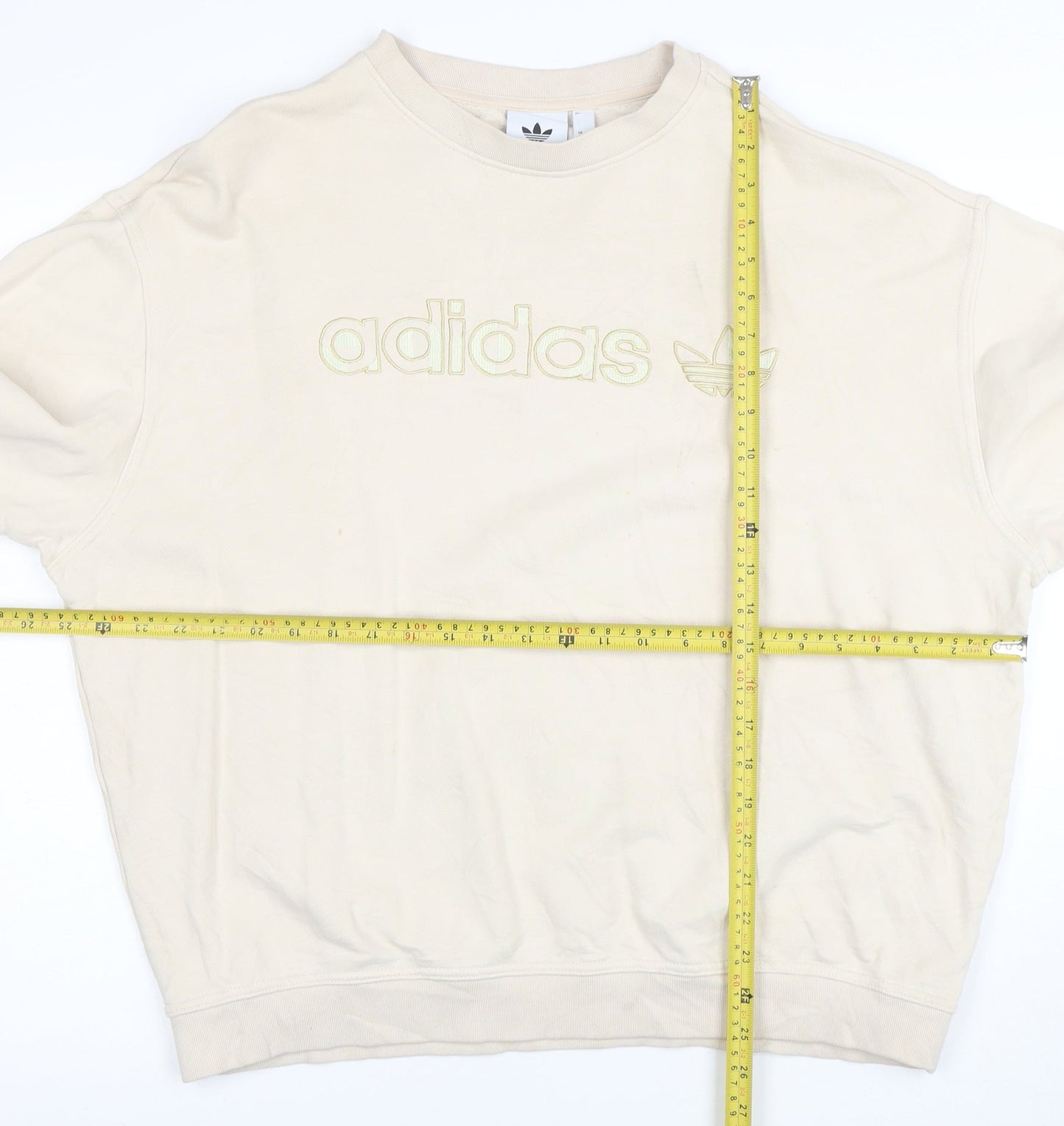 Adidas Women Beige Cotton Crew Neck Pullover Sweatshirt L