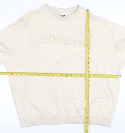 Adidas Women Beige Cotton Crew Neck Pullover Sweatshirt L