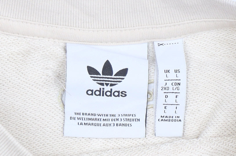 Adidas Women Beige Cotton Crew Neck Pullover Sweatshirt L