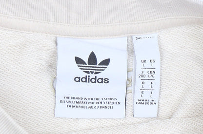 Adidas Women Beige Cotton Crew Neck Pullover Sweatshirt L
