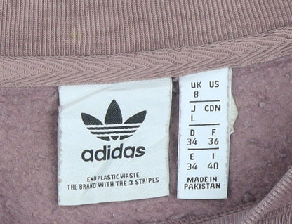 Adidas Women Mauve Cotton Blend Crew Neck Pullover Sweatshirt UK 8