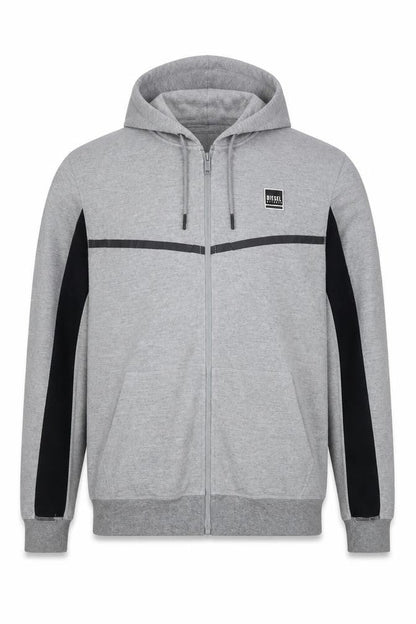 Diesel Men's Grey Full Zip Hooded Sweatshirt Size L Logo Hoodie