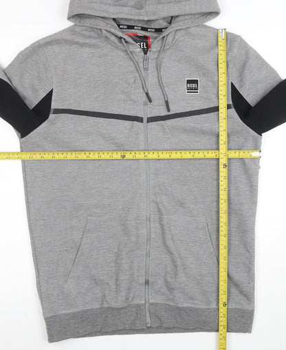Diesel Men's Grey Full Zip Hooded Sweatshirt Size L Logo Hoodie