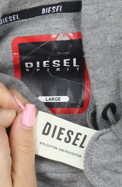 Diesel Men's Grey Full Zip Hooded Sweatshirt Size L Logo Hoodie