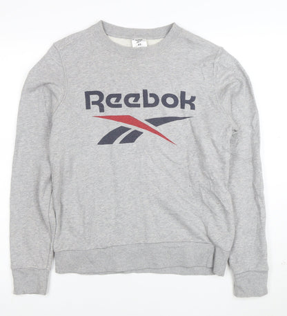 Reebok Womens Grey XS Pullover Sweatshirt with Logo Print