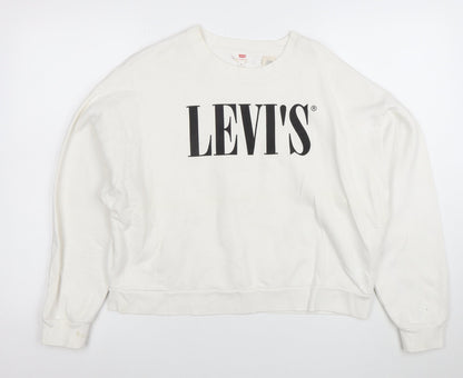 Levi's Womens White Cotton Logo Pullover Sweatshirt Size S
