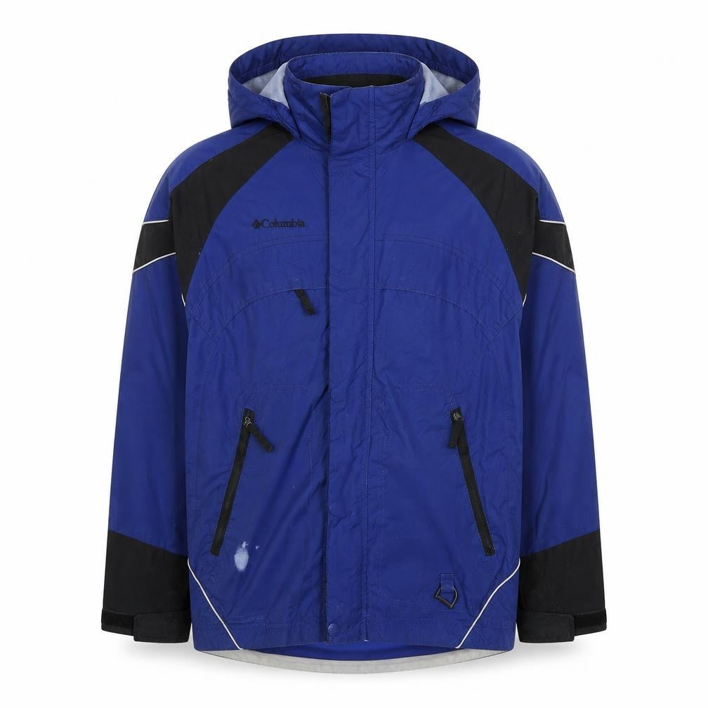 Front view of Columbia boys’ blue hooded waterproof parka jacket 14-16 years